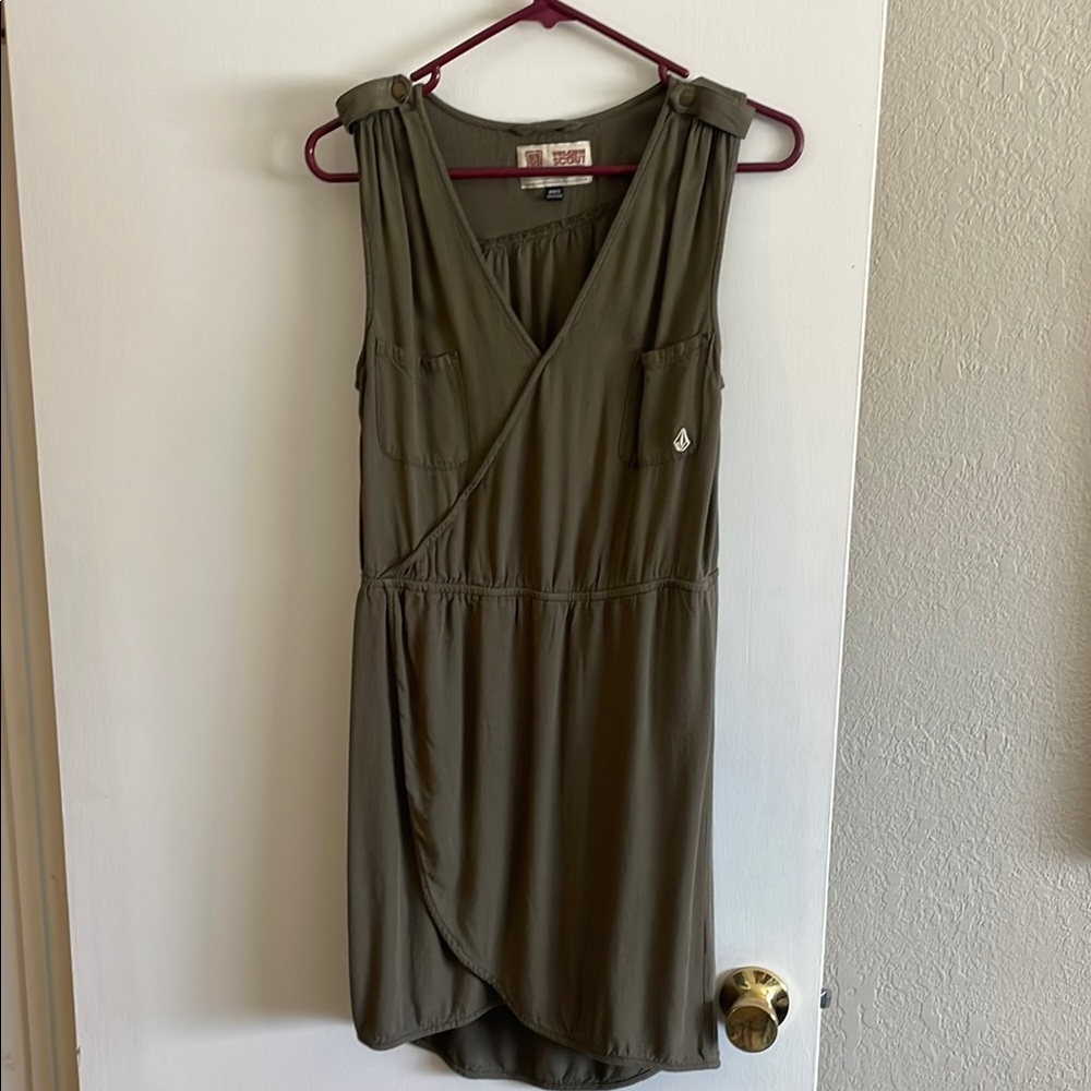 Chic Olive Sleeveless Wrap Dress
